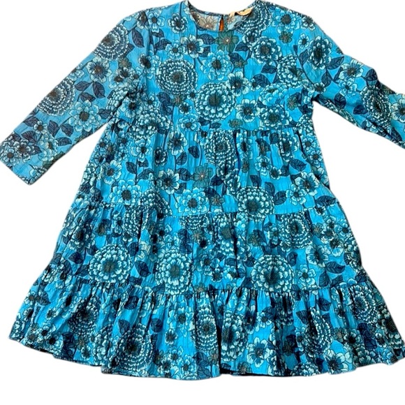 Zara Floral Print Tiered Dress Blue Size Small - Picture 14 of 16